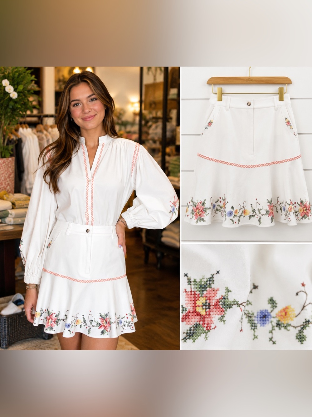 ASTON STUDIO- Maggie Skirt Whisper Florall mini faux embroidered NWT